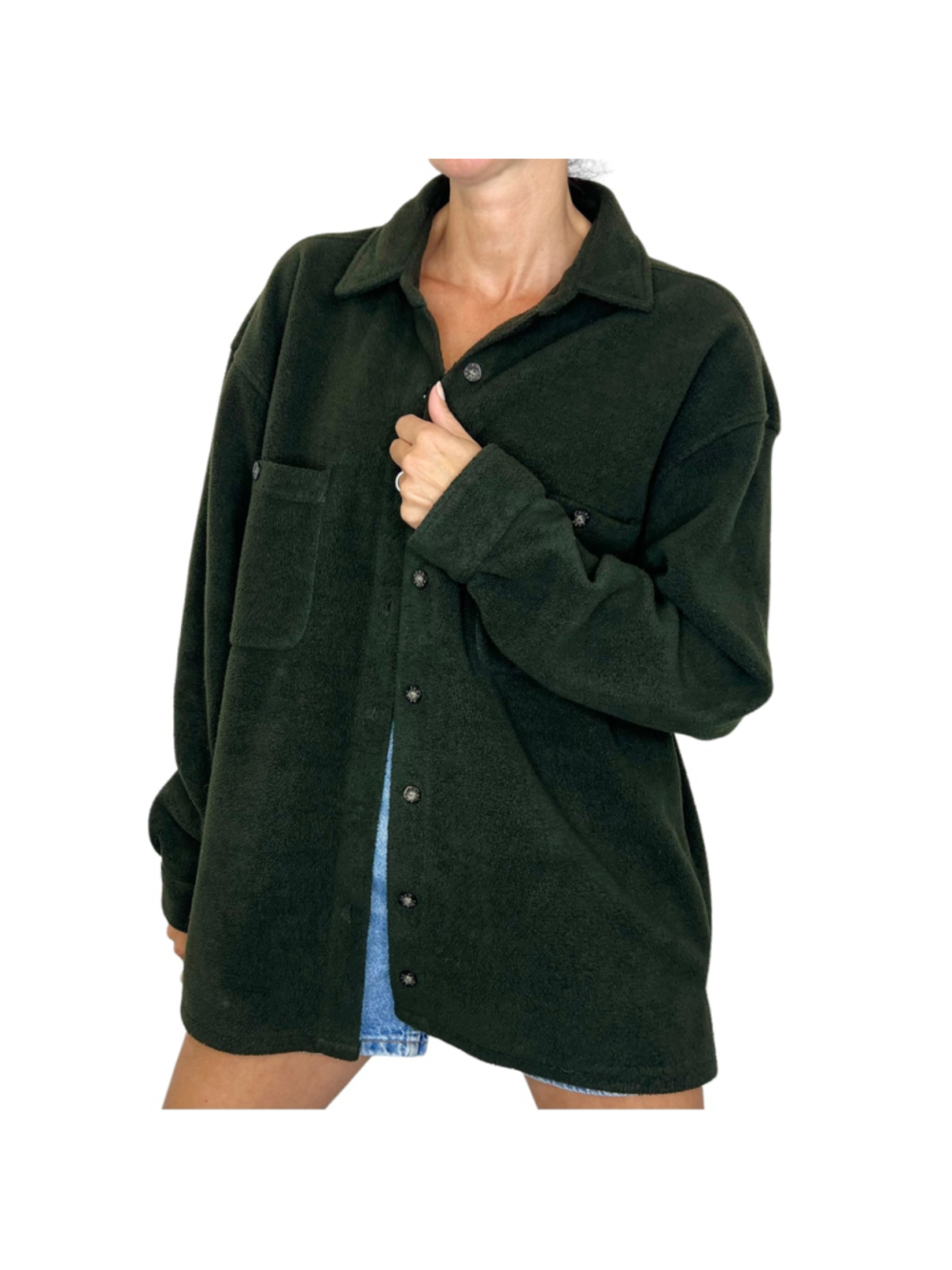 Vintage 90s Y2K Nicole Benisti Point Zero green boxy oversized fleece shacket XL - Picture 2 of 8